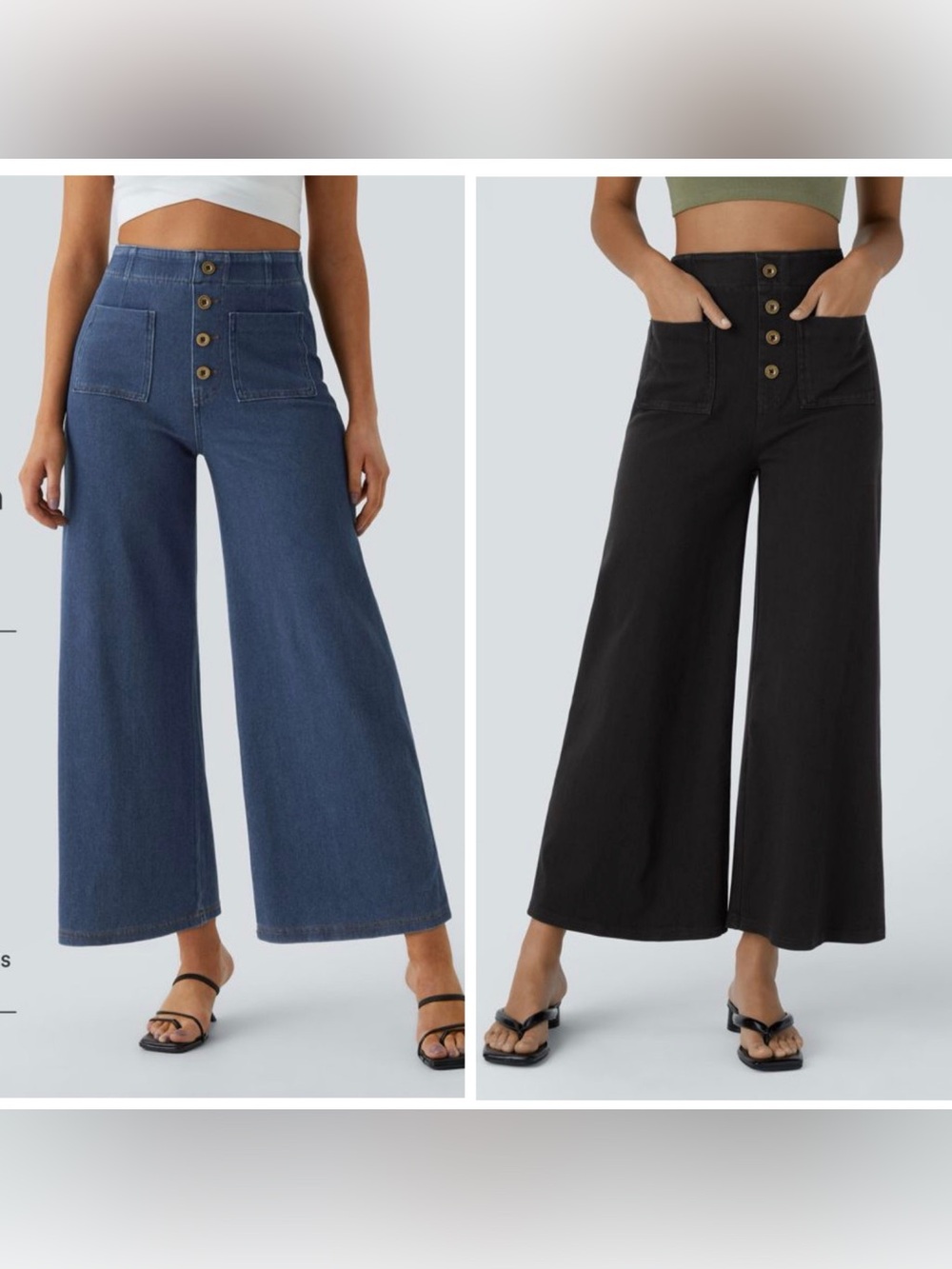 Halara Flex High Waisted Pocket Wide Leg Crop Cropped Stretch Jeans Large